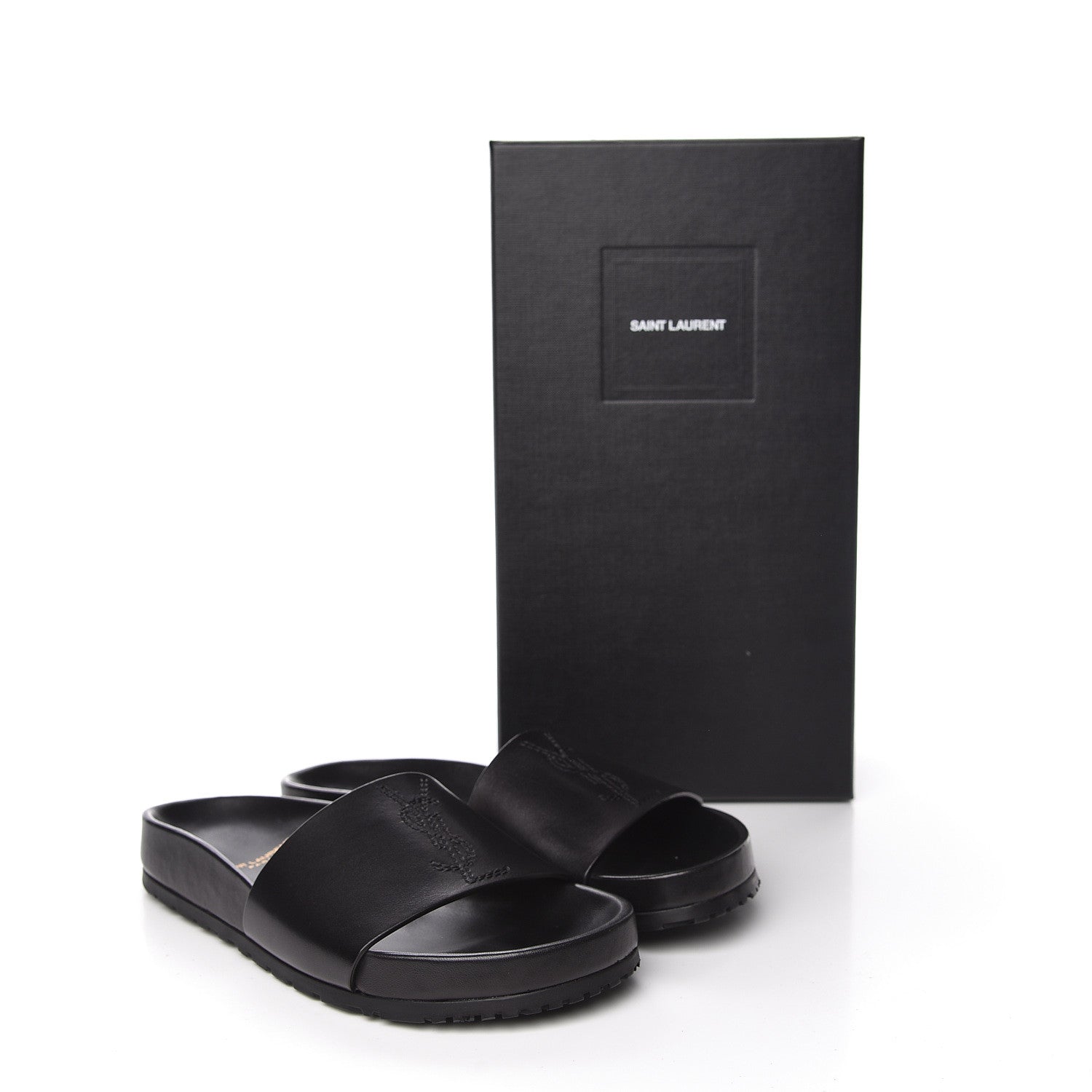 Saint Laurent Calfskin Monogram Joan Slide Sandals 36 Black 10 of 10