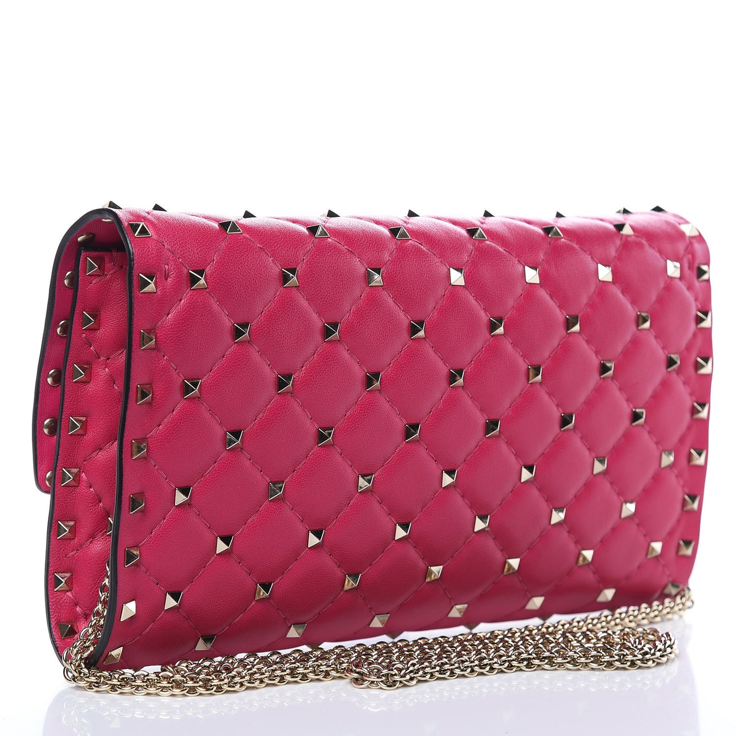 Nappa Rockstud Spike Wallet on Chain Disco Pink
