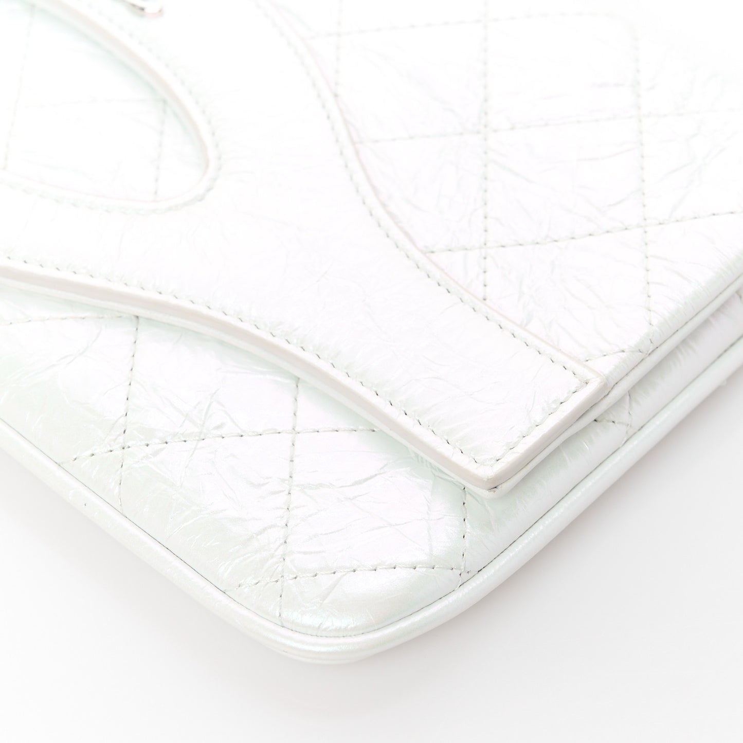 Iridescent Aged Calfskin Quilted Small 31 Pouch White