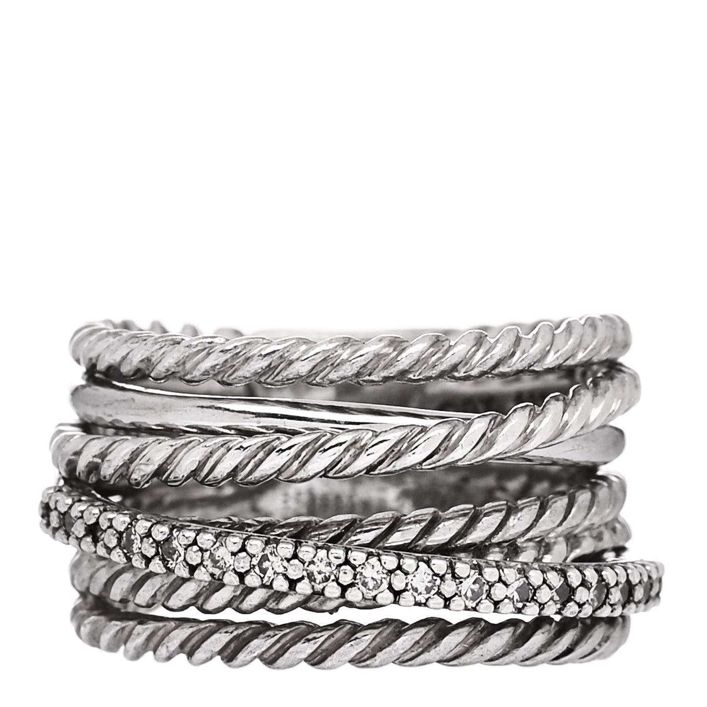 Sterling Silver Diamond 11mm Wide Crossover Cable Ring 50 5.25