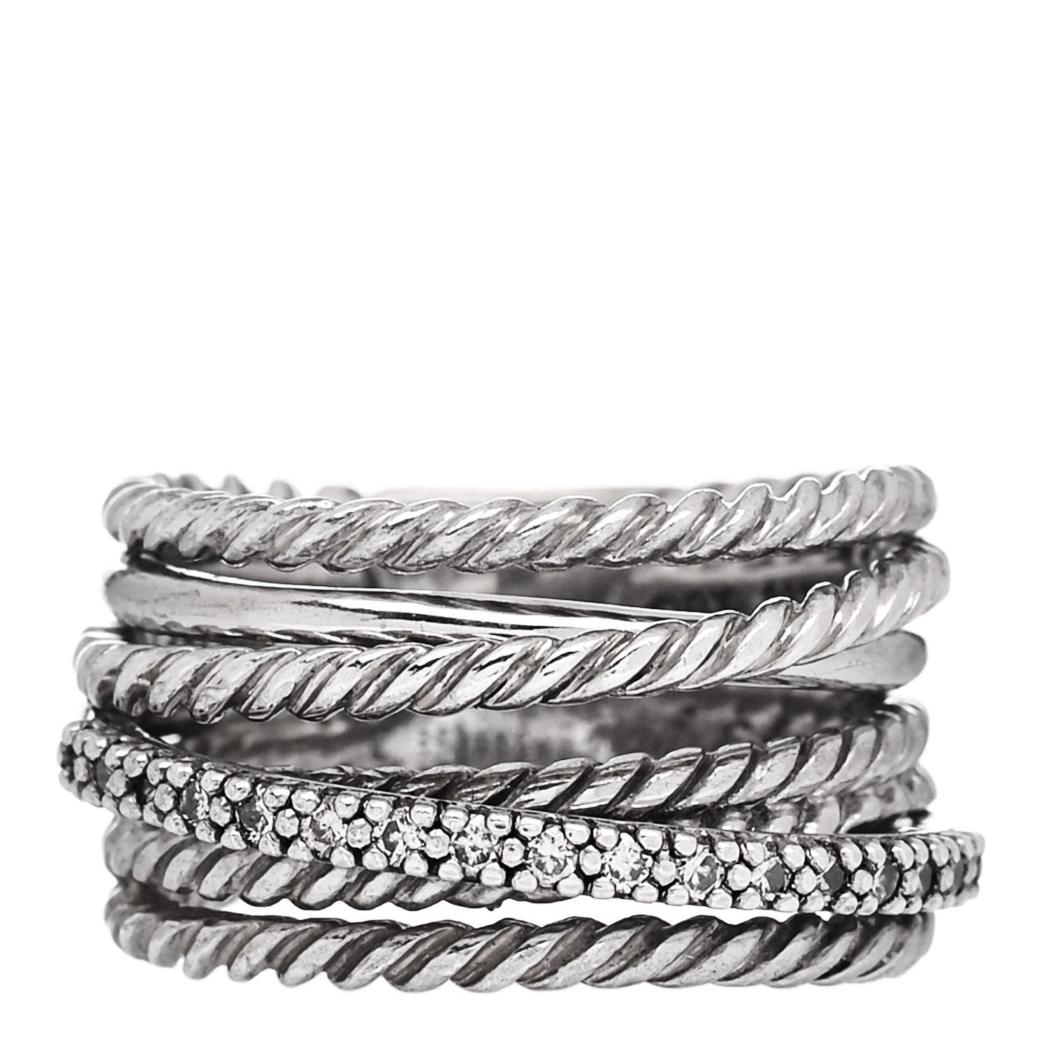 David Yurman Sterling Silver Diamond 11mm Wide Crossover Cable Ring 50 5.25 1 of 4
