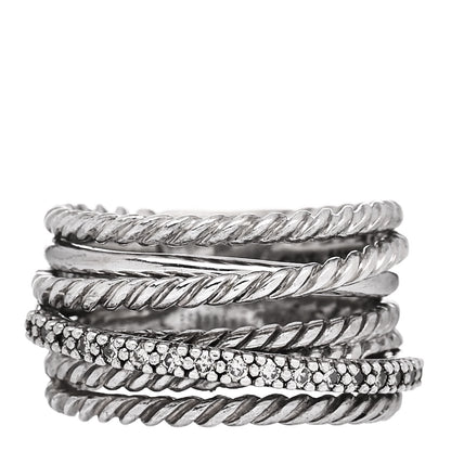 David Yurman Sterling Silver Diamond 11mm Wide Crossover Cable Ring 50 5.25 1 of 4