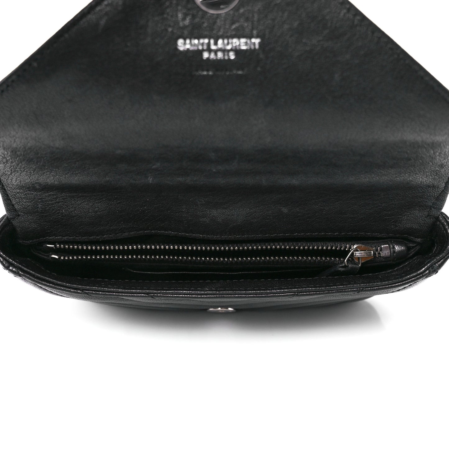 Sheepskin Matelasse Chevron Monogram College Chain Wallet Black