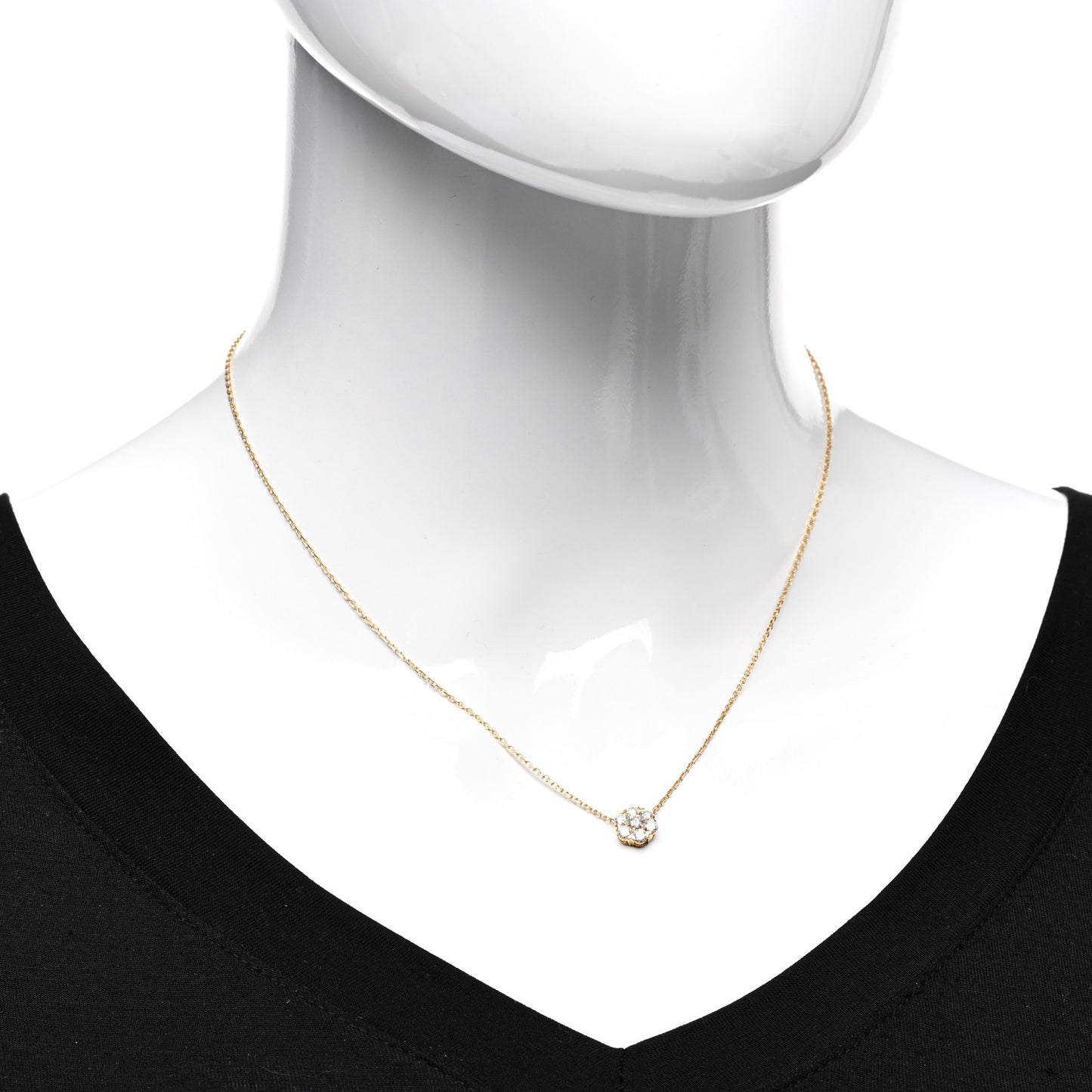 18K Yellow Gold Diamond Fleurette Pendant Necklace