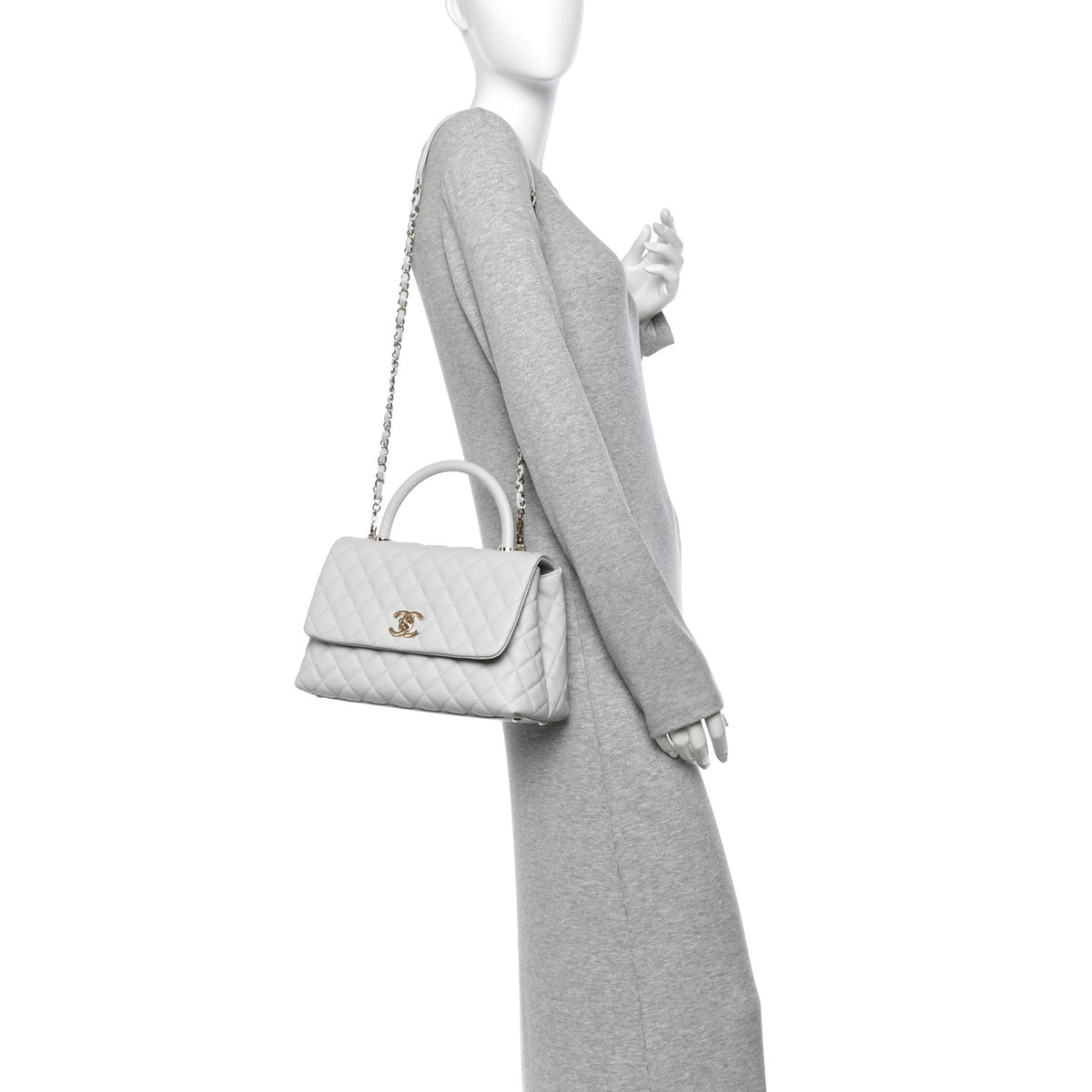 Chanel Caviar Quilted Small Coco Handle Flap Light Grey 2 of 11