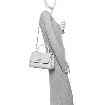 Chanel Caviar Quilted Small Coco Handle Flap Light Grey 2 of 11