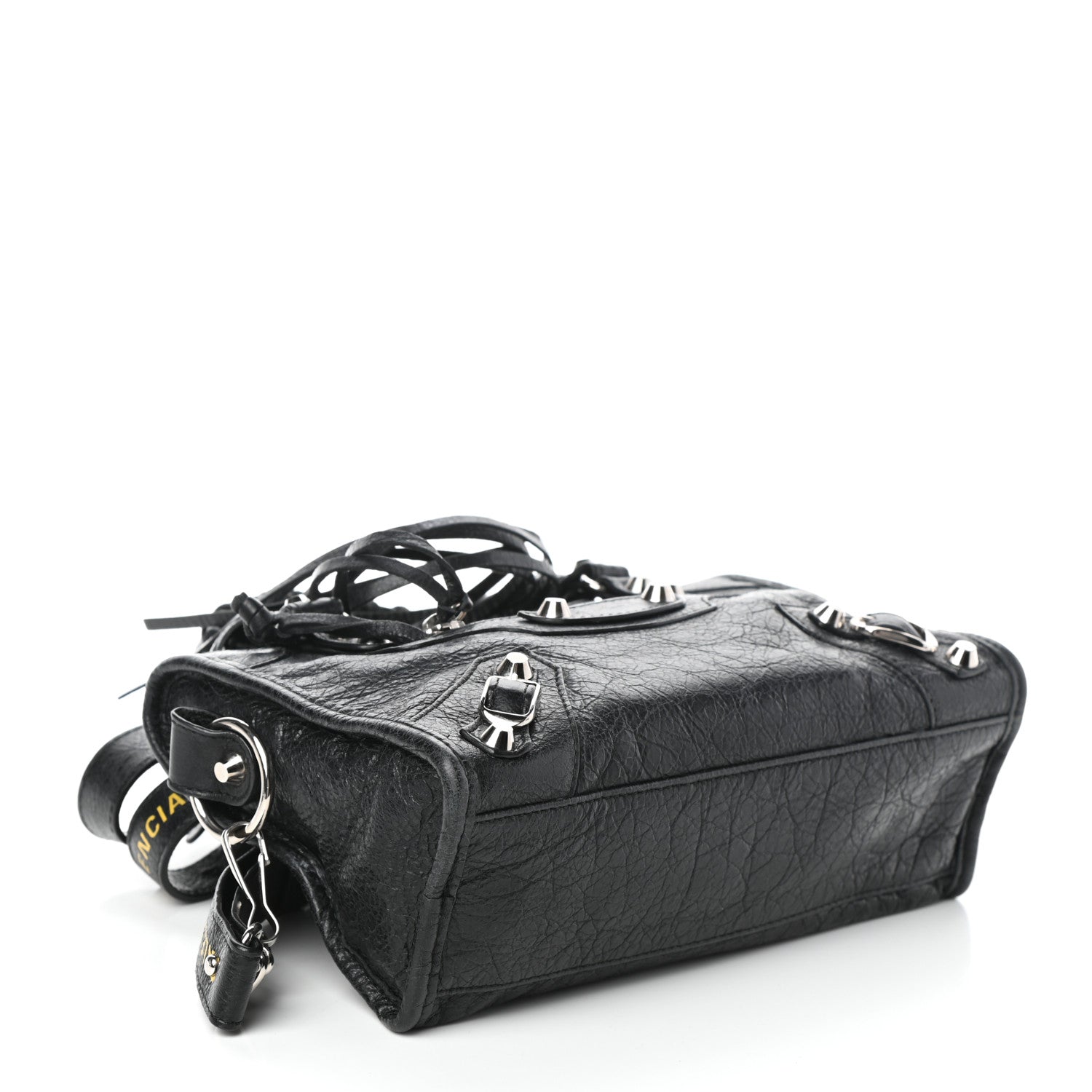 Balenciaga Agneau Classic Silver Hardware Mini City Logo Strap Black Jaune Soleil 4 of 8
