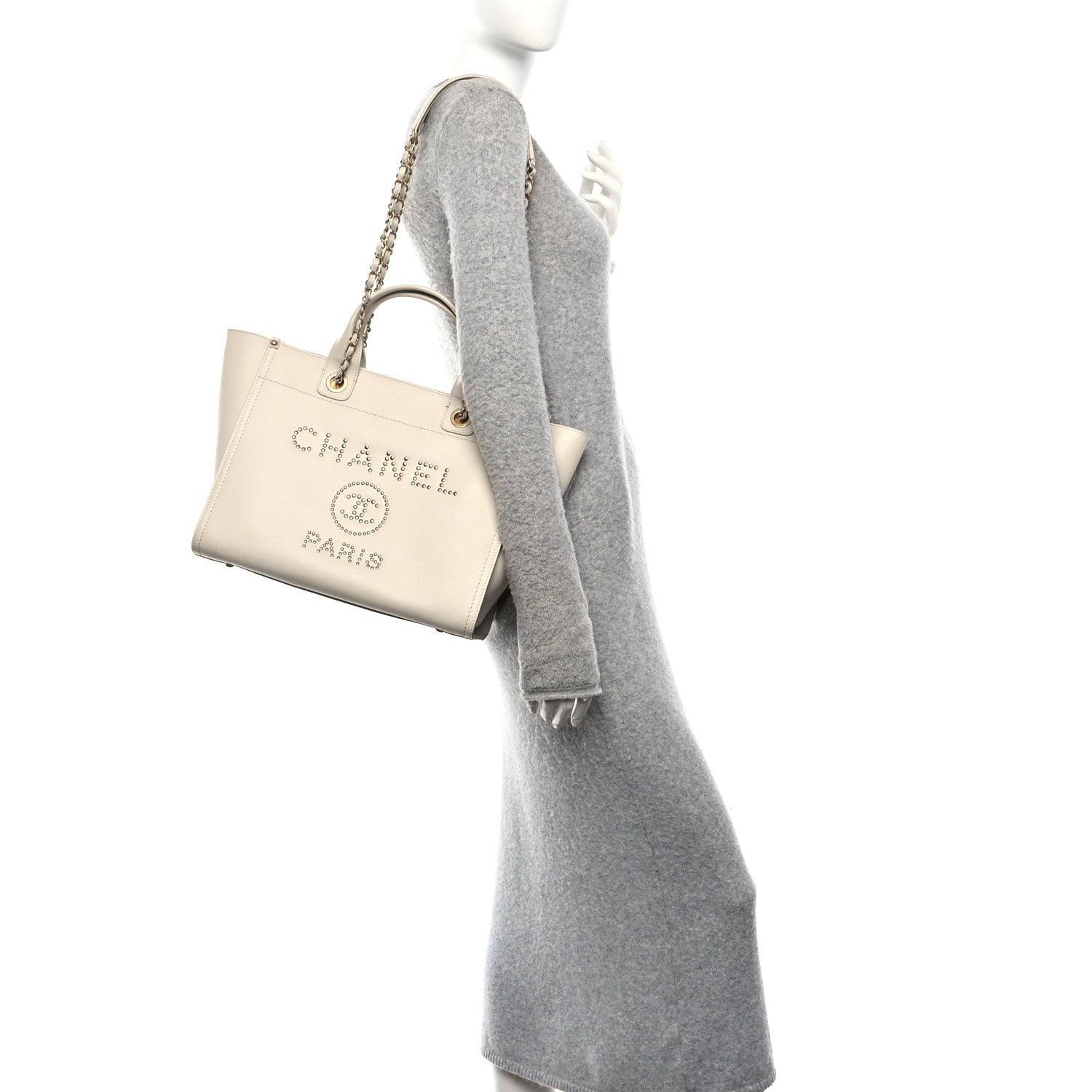 Chanel Caviar Small Studded Deauville Tote Ivory 2 of 10
