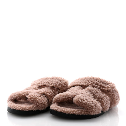 Hermes Woolskin Womens Chypre Sandals 39.5 Bois De Santal 4 of 8