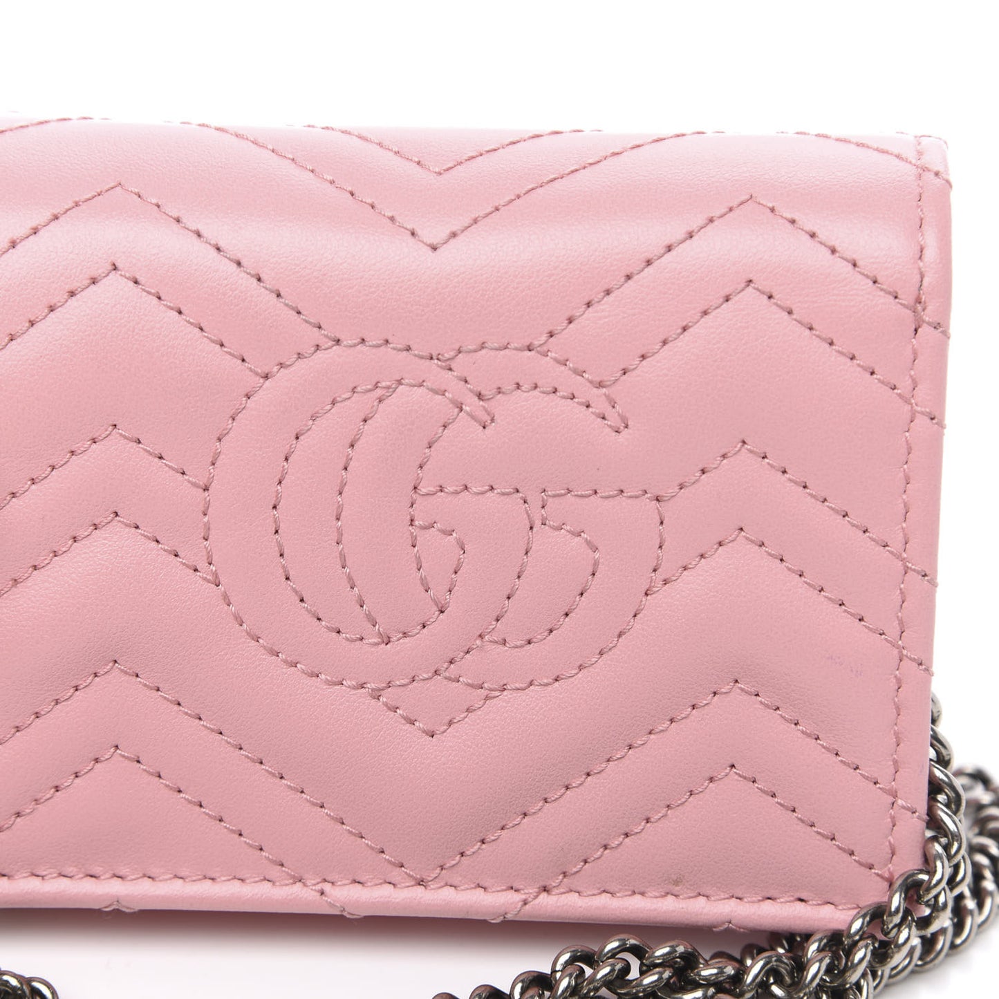 Calfskin Matelasse GG Marmont Mini Wallet On Chain Wild Rose