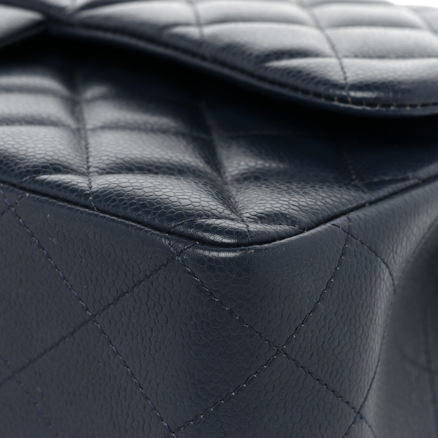 Caviar Quilted Jumbo Double Flap Navy Blue
