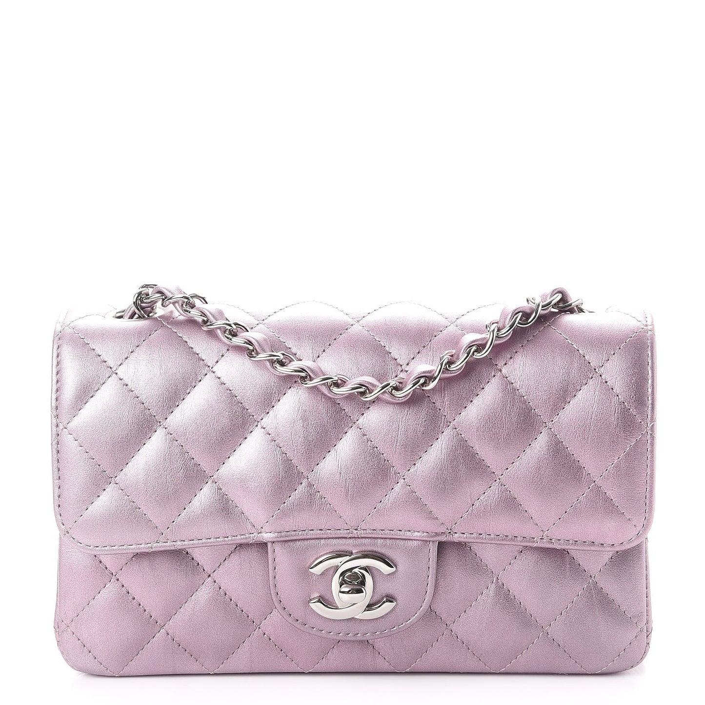 Metallic Calfskin Quilted Mini Rectangular Flap Pink