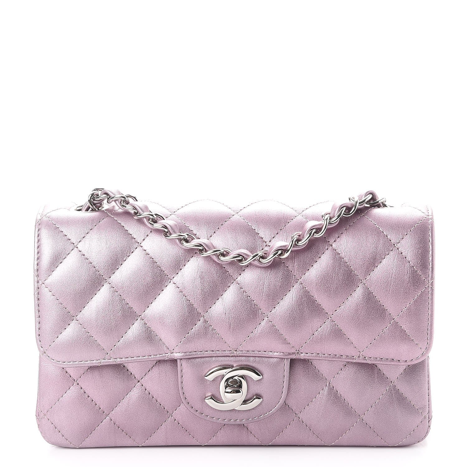 Chanel Metallic Calfskin Quilted Mini Rectangular Flap Pink 1 of 15