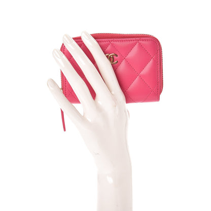 Chanel Lambskin Quilted Zip Around Coin Purse Wallet Fuchsia 2 of 8