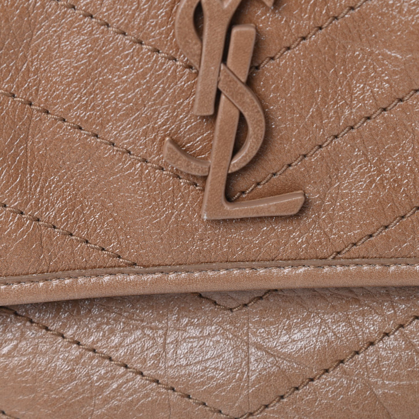 Crinkled Calfskin Matelasse Monogram Medium Niki Chain Satchel Natural Tan