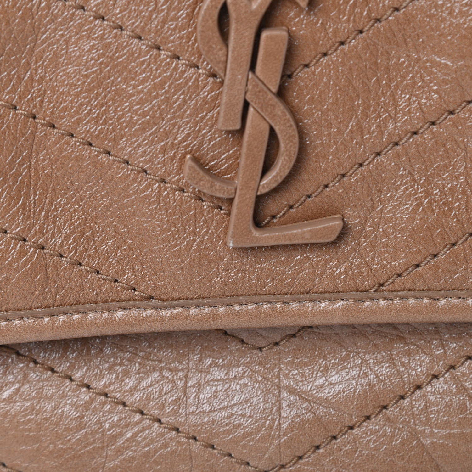 Saint Laurent Crinkled Calfskin Matelasse Monogram Medium Niki Chain Satchel Natural Tan 12 of 12