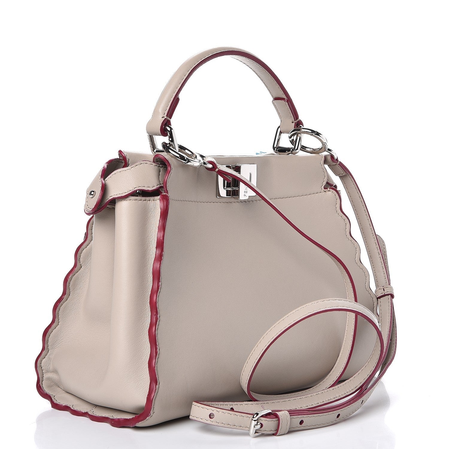 Fendi Nappa Embroidered Flower Scalloped Mini Peekaboo Iconic Satchel Grigio Polvere 3 of 10