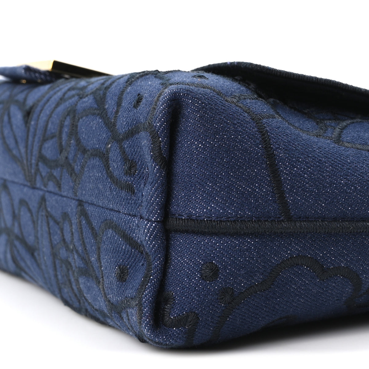 Denim Floral À Jour Medium Mamma Baguette Dark Blue