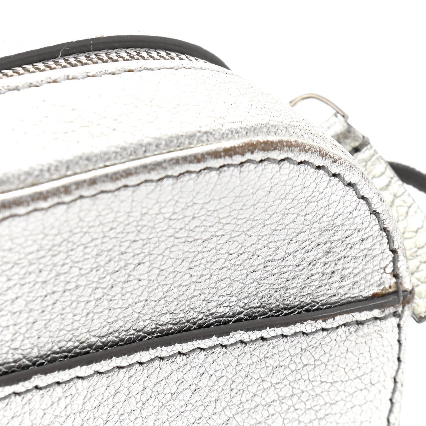 Metallic Goatskin Logo XS Everyday Camera Bag Argent Black
