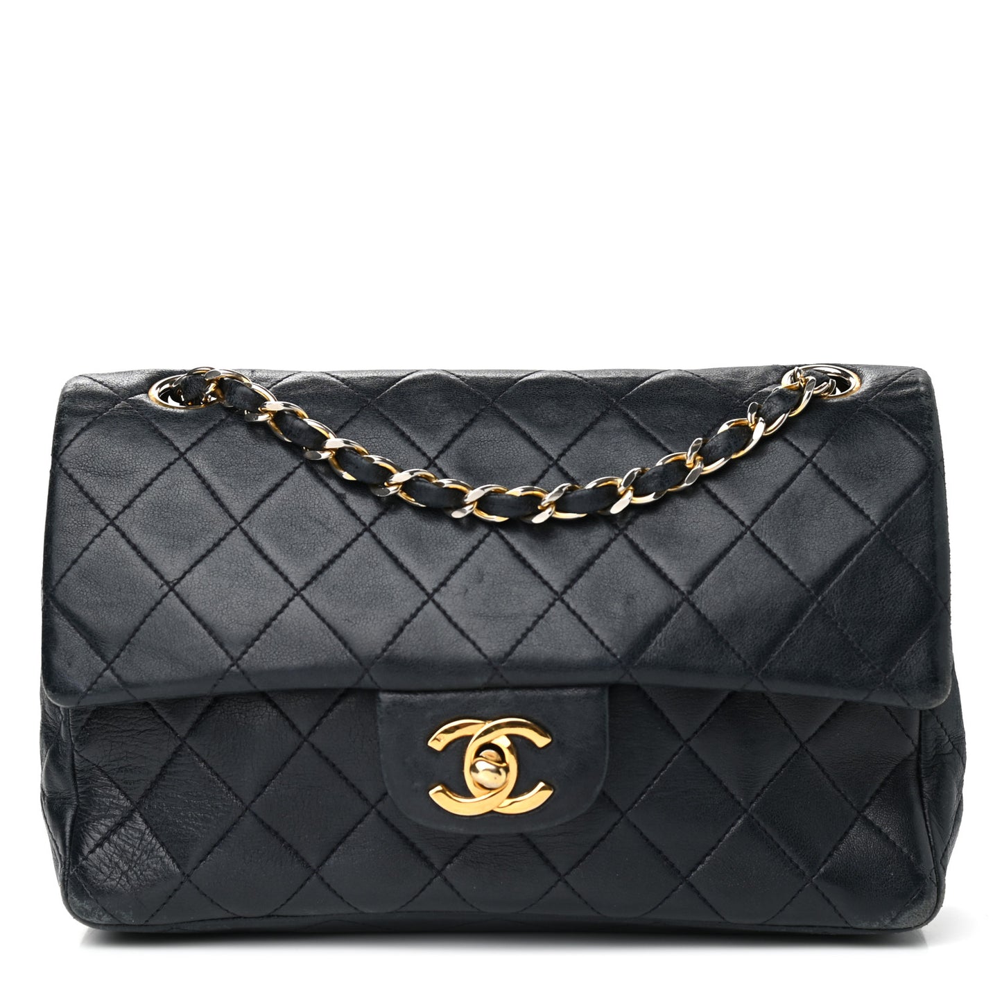 Lambskin Quilted Small Double Flap Navy