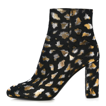 Saint Laurent Jacquard Leopard Loulou Ankle Boots 38 Oro 1 of 11