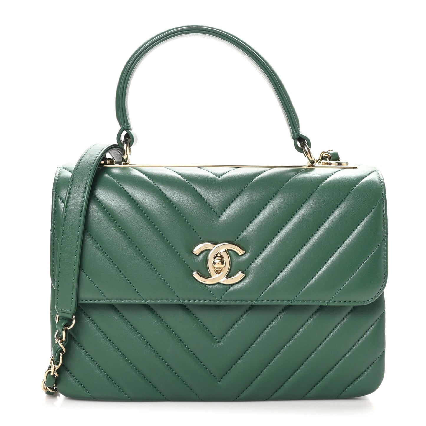 Lambskin Chevron Quilted Small Trendy CC Dual Handle Flap Bag Green