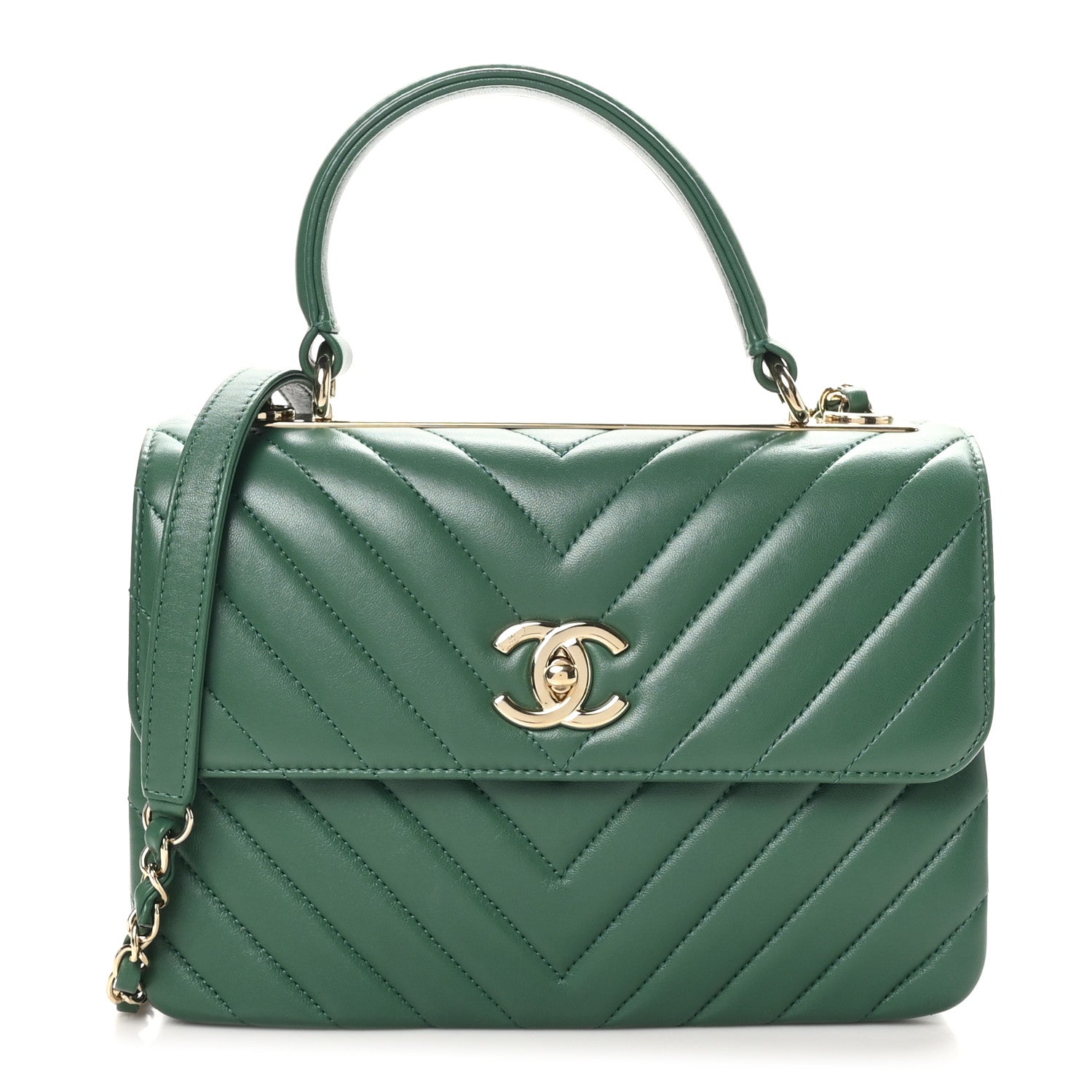 Chanel Lambskin Chevron Quilted Small Trendy CC Dual Handle Flap Bag Green 1 of 10