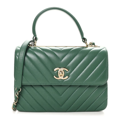 Chanel Lambskin Chevron Quilted Small Trendy CC Dual Handle Flap Bag Green 1 of 10