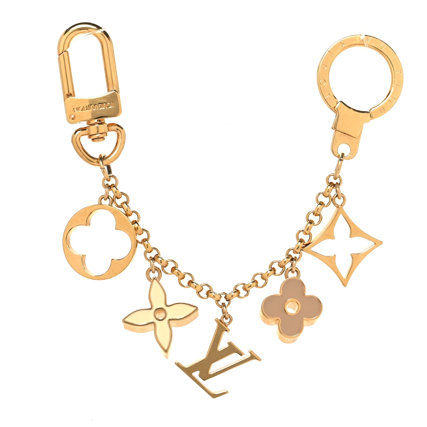 Louis Vuitton Brass Enamel Fleur De Monogram Bag Charm Chain Gold 1 of 4