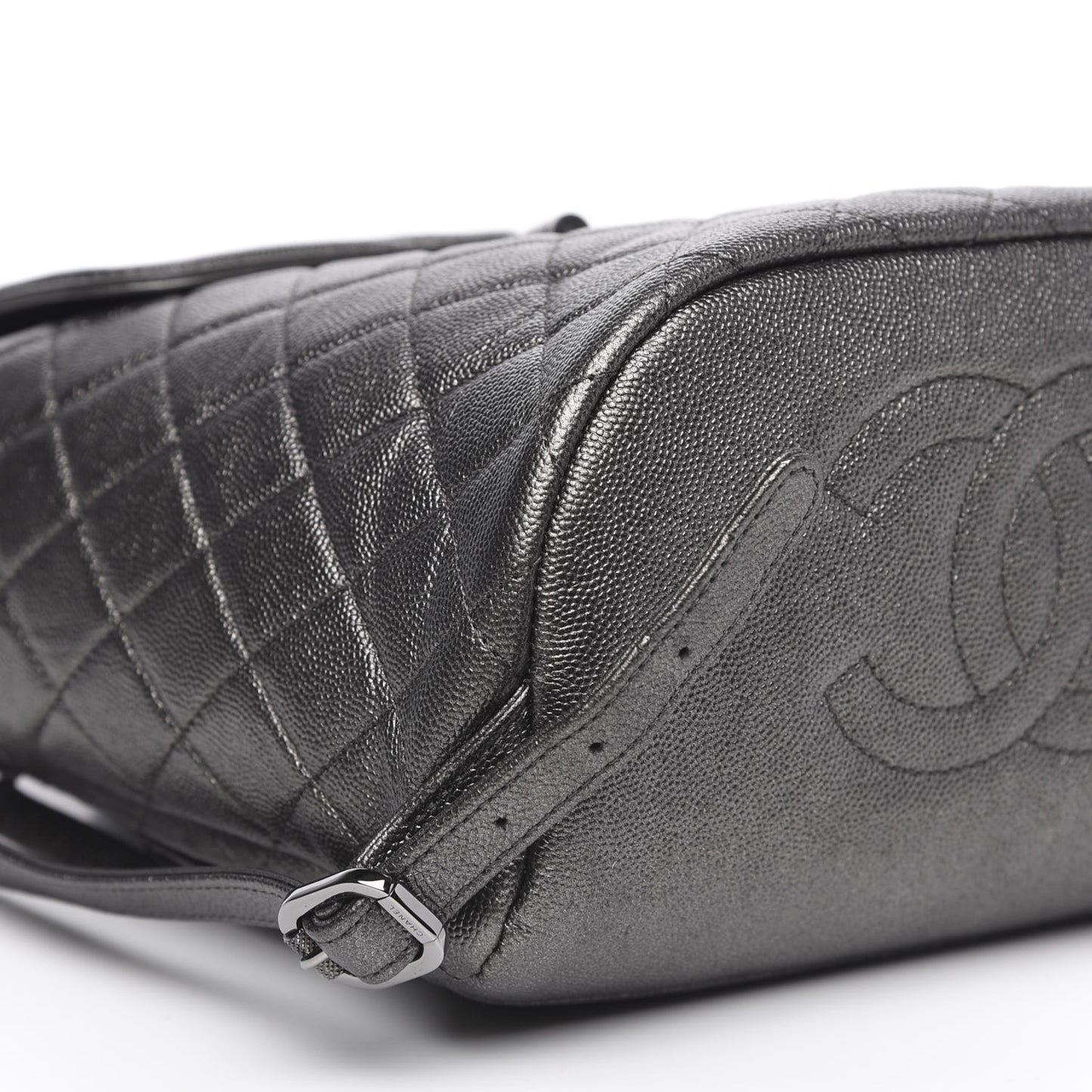 Metallic Caviar Quilted Filigree Backpack Dark Silver