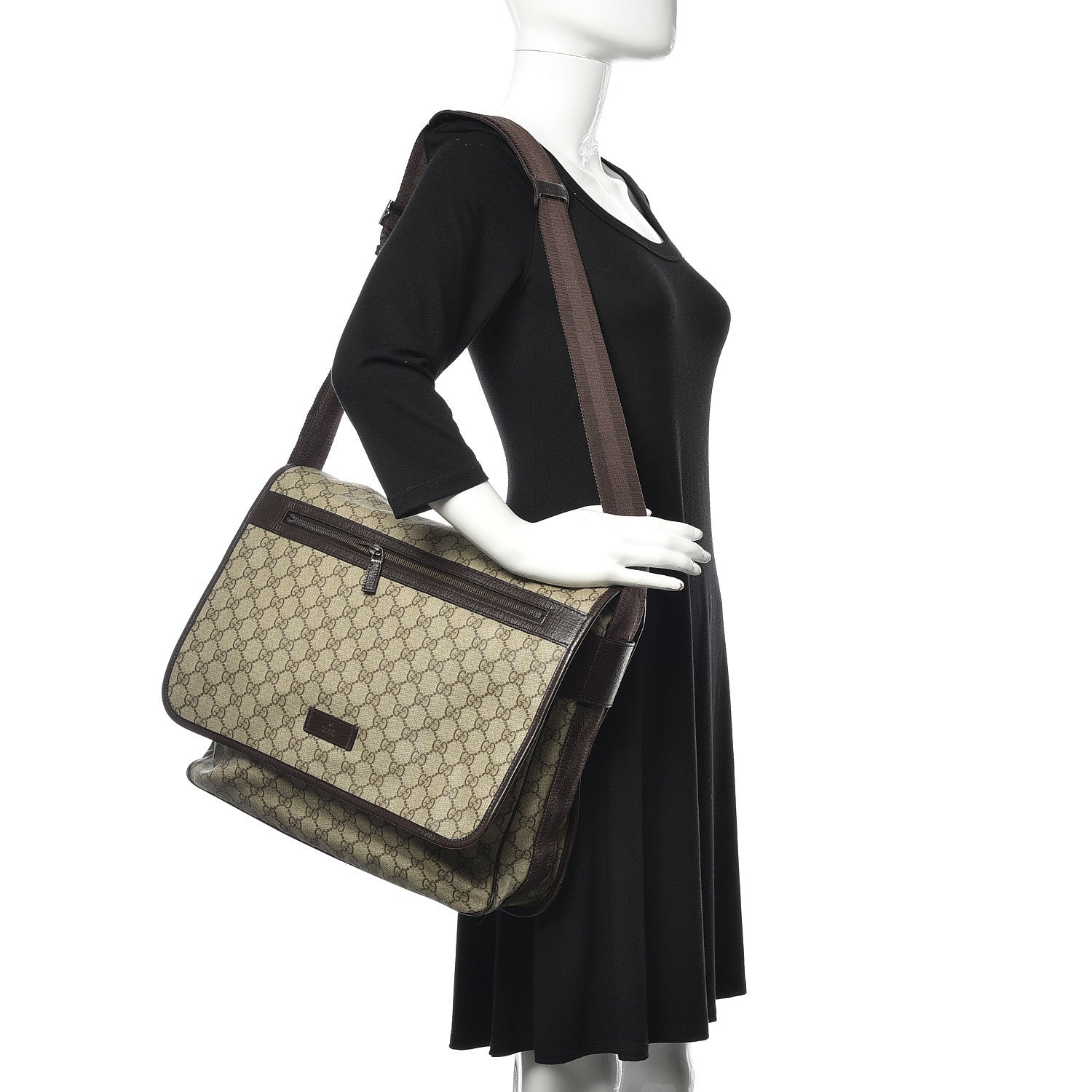 Gucci GG Plus Monogram Large Flap Messenger Bag Beige Dark Brown 2 of 15