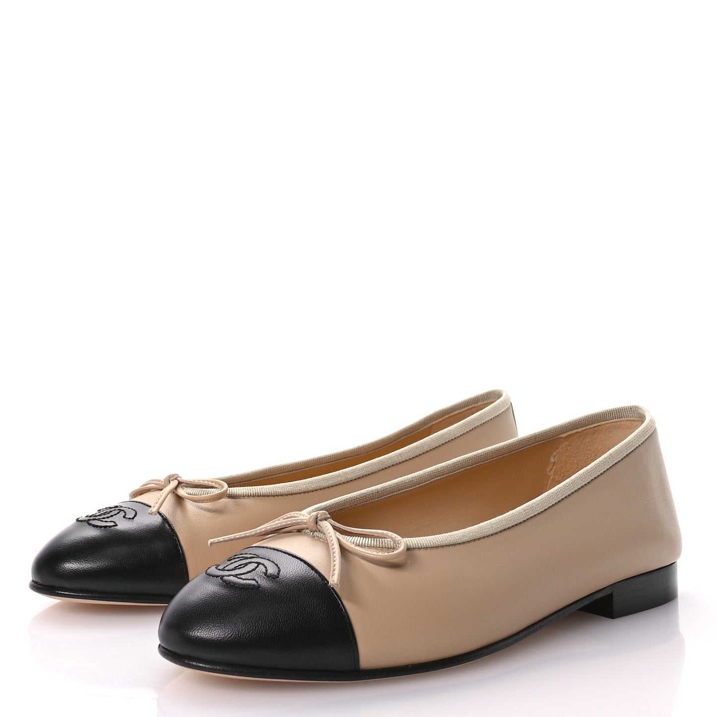 Lambskin Cap Toe CC Ballerina Flats 38.5 Beige Black