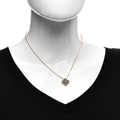 Van Cleef & Arpels 18K Rose Gold Diamond Silver Obsidian Vintage Alhambra Pendant Necklace 2 of 5