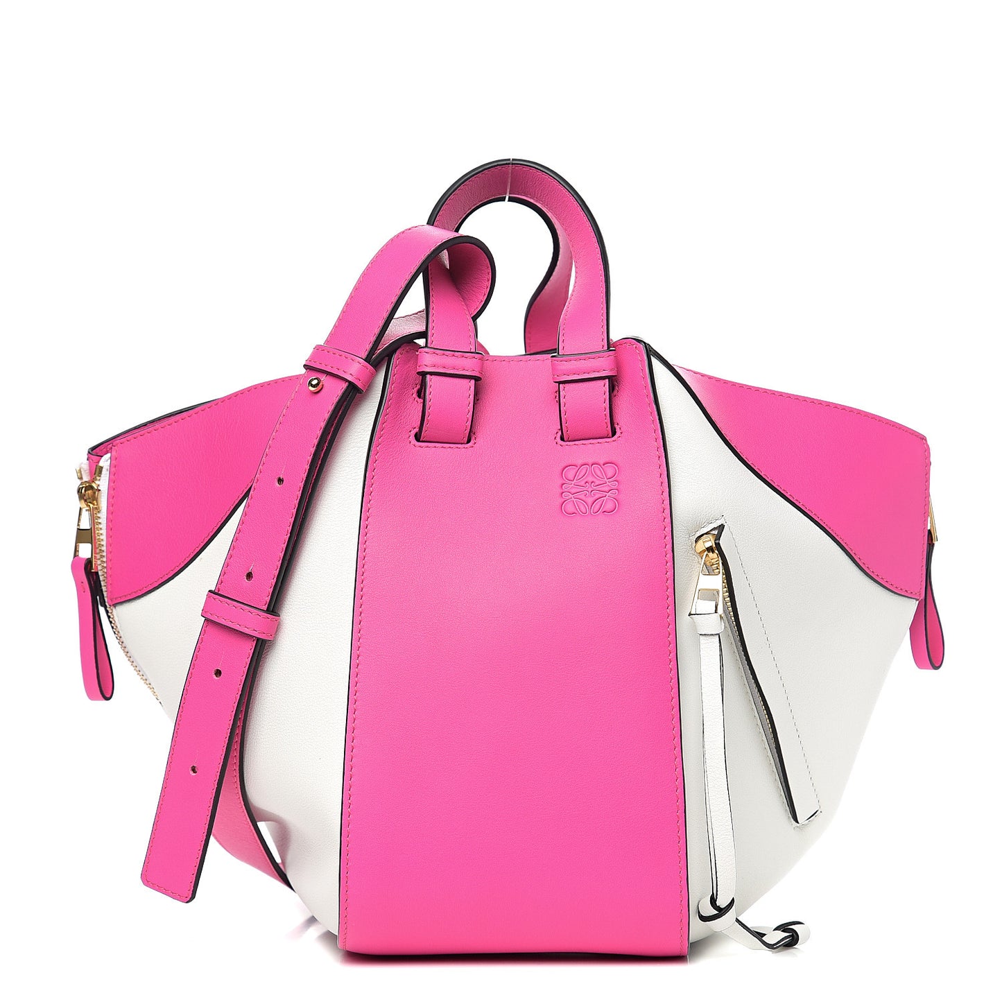 Calfskin Small Hammock Shoulder Bag Shocking Pink White