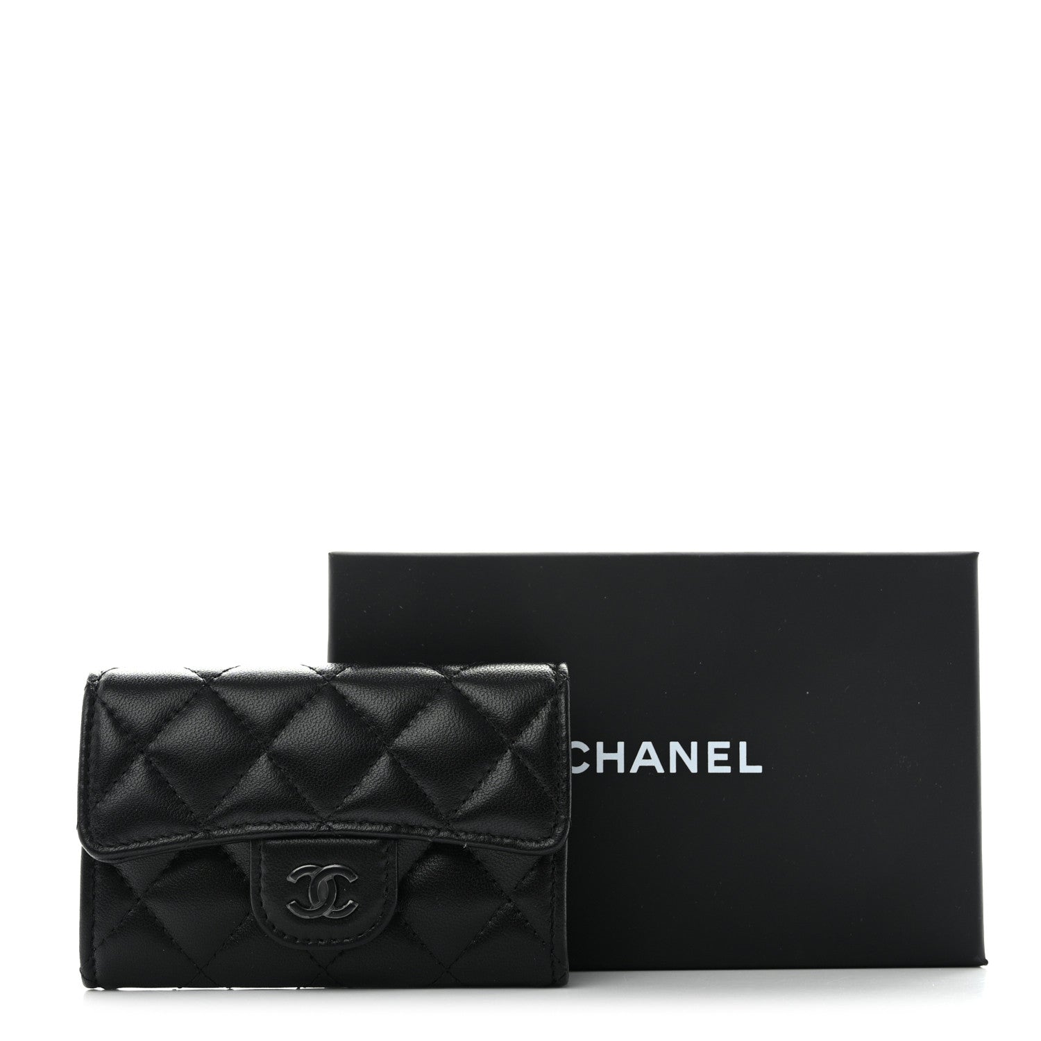 Chanel Lambskin Quilted Flap Card Holder Wallet So Black 9 of 9