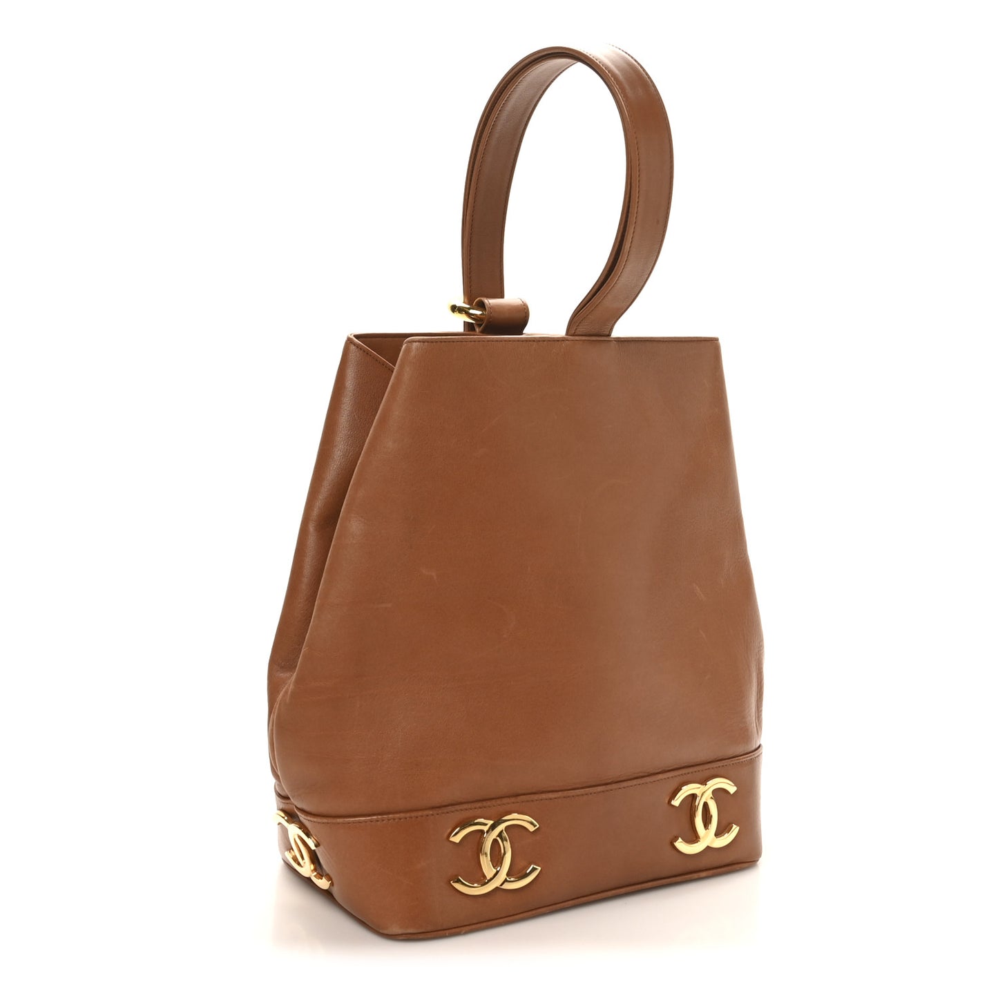 Calfskin CC Bucket Shoulder Bag Brown