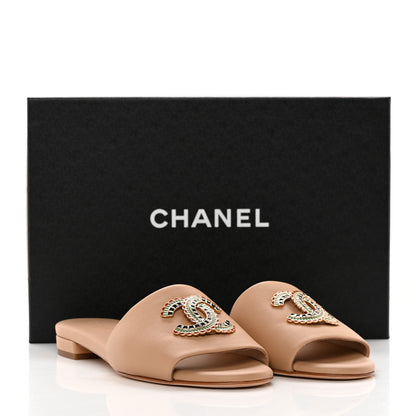 Chanel Lambskin Enamel CC Mules Sandals 39 Beige 11 of 11