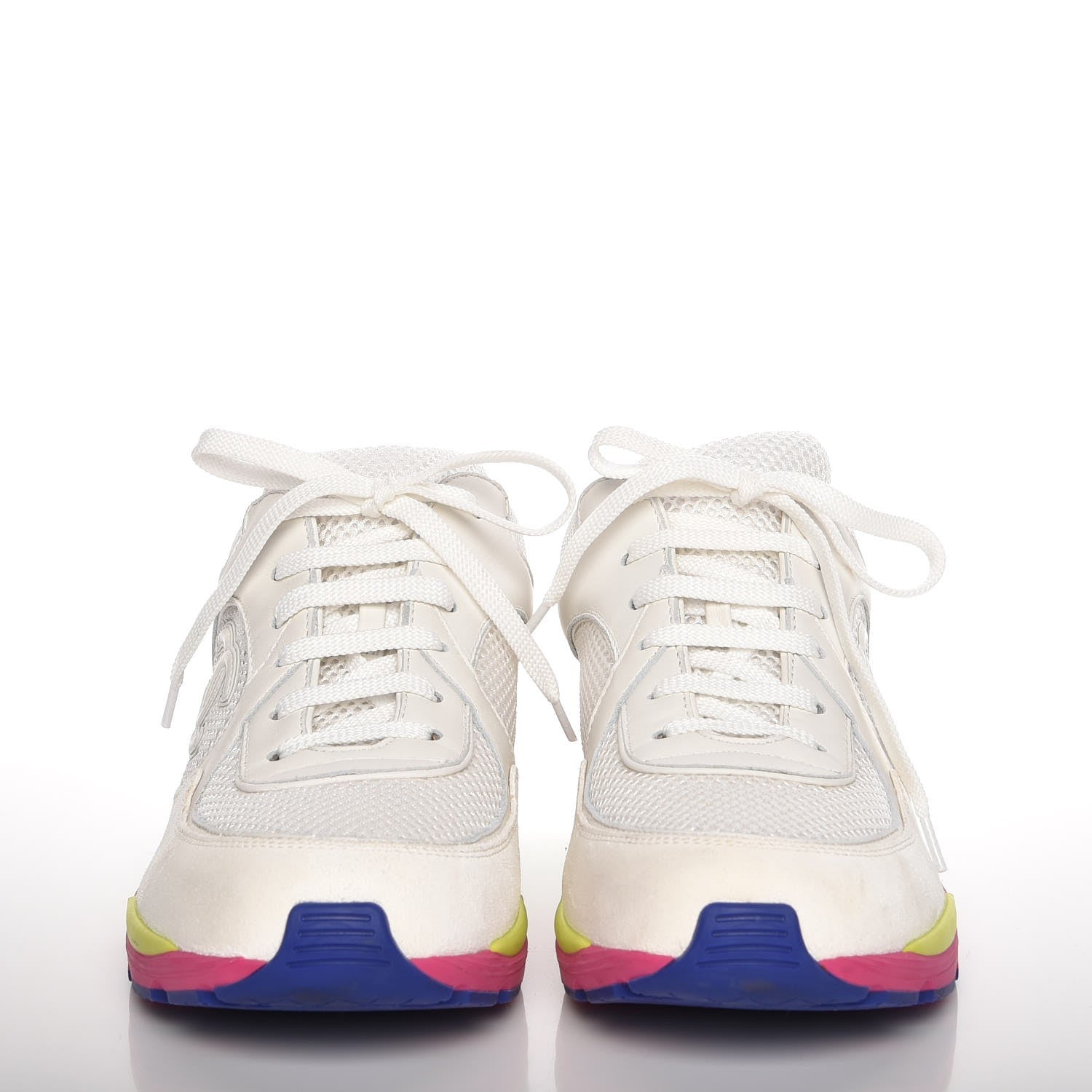 Chanel Suede Calfskin CC Sneakers 40.5 White Pink Green 2 of 9