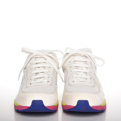 Chanel Suede Calfskin CC Sneakers 40.5 White Pink Green 2 of 9
