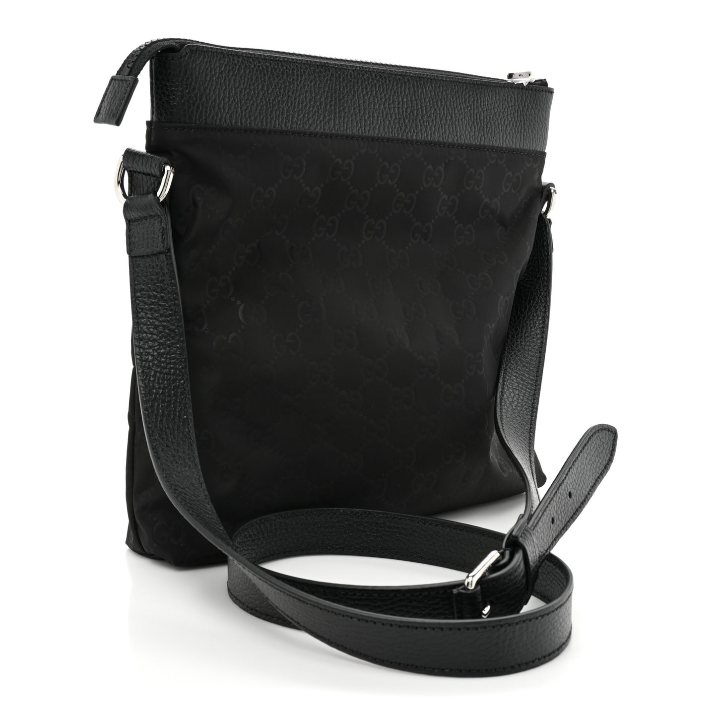 Nylon Monogram Dollar Calfskin Flat Messenger Bag Black