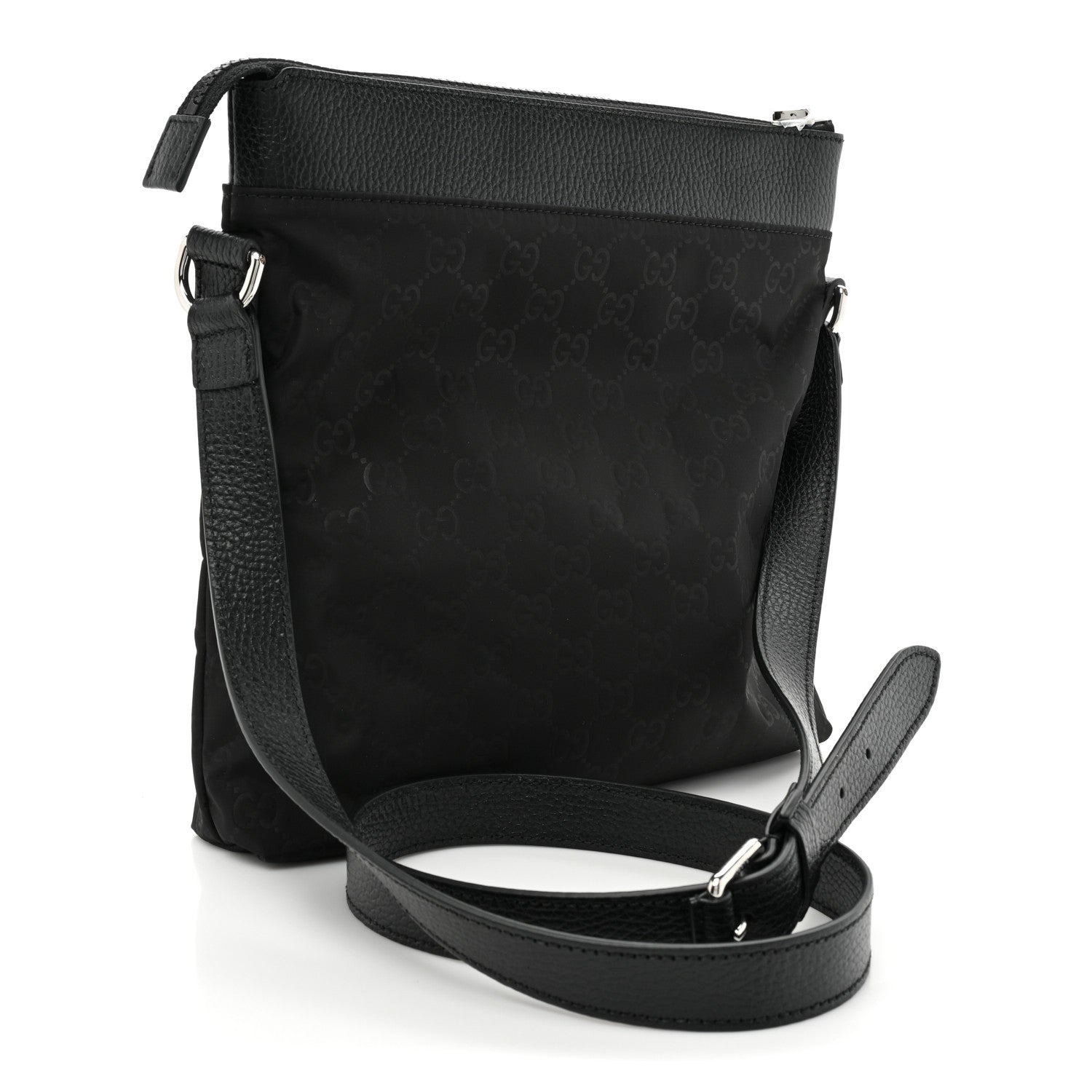 Gucci Nylon Monogram Dollar Calfskin Flat Messenger Bag Black 3 of 9