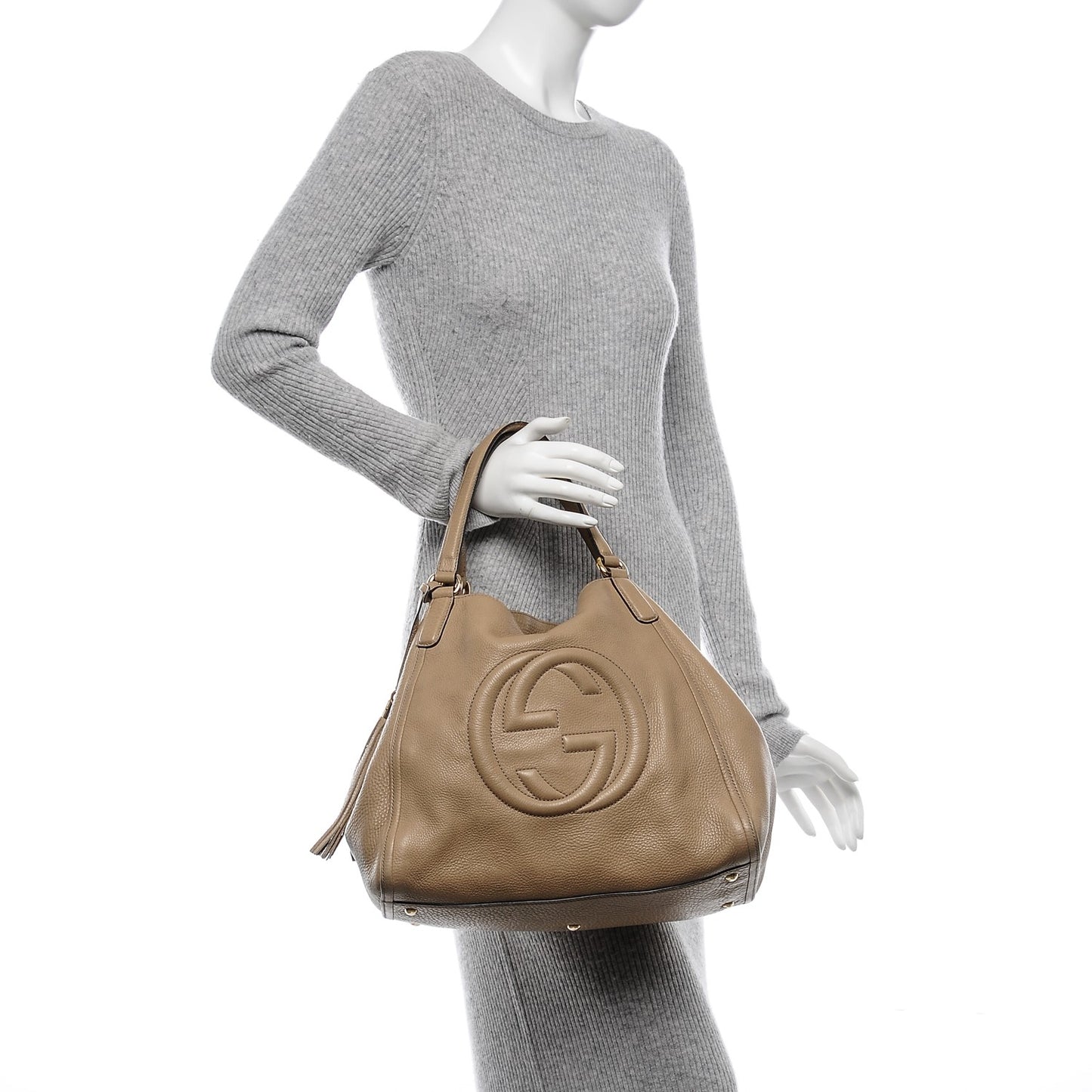 Pebbled Calfskin Medium Soho Shoulder Bag Camelia