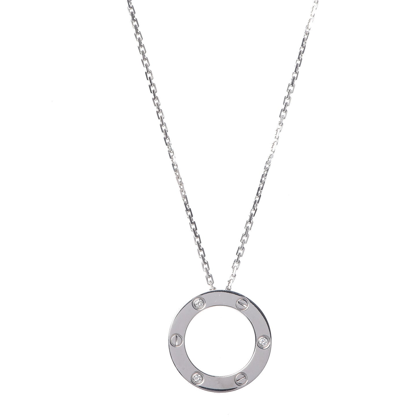 18K White Gold 3 Diamonds LOVE Pendant Necklace
