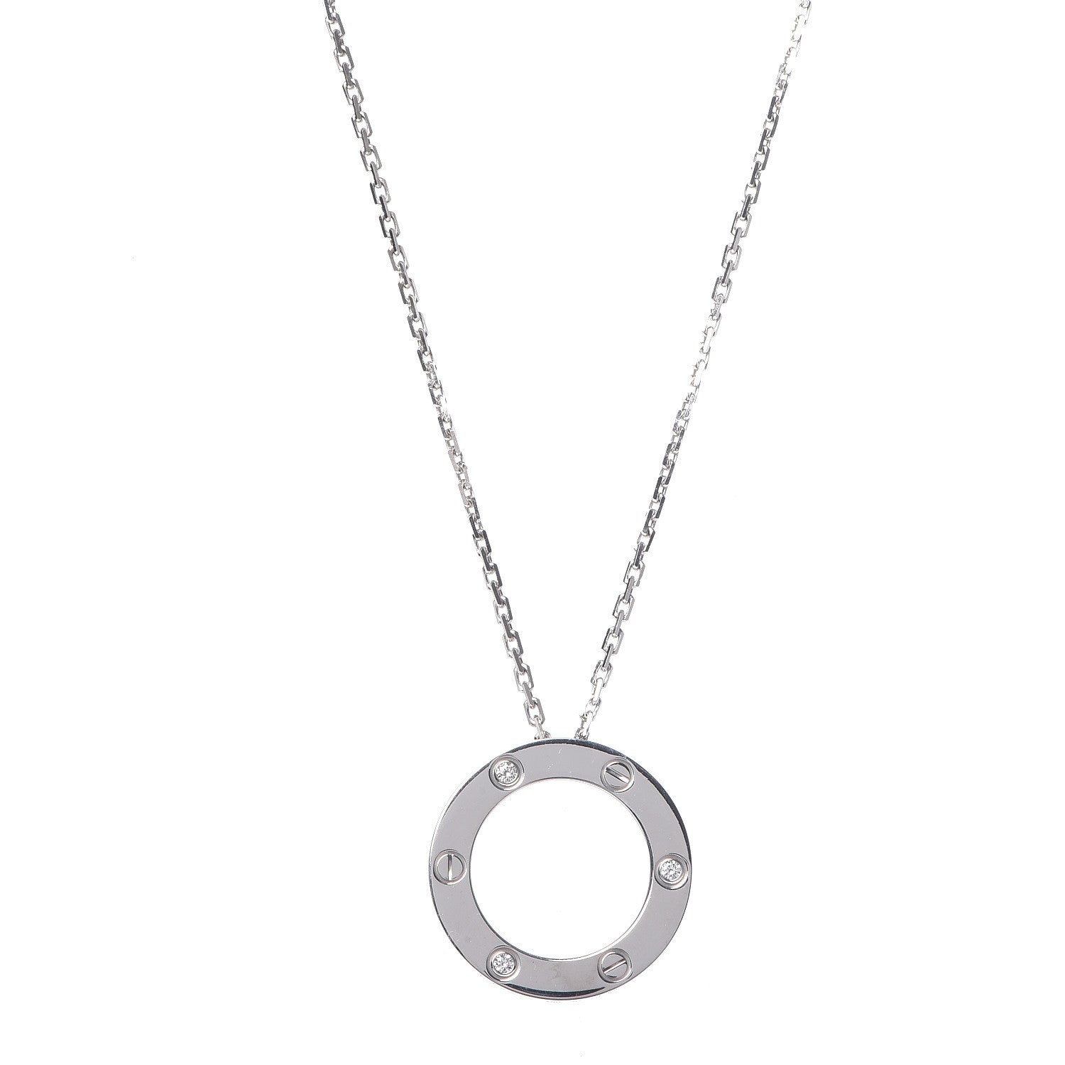 Cartier 18K White Gold 3 Diamonds LOVE Pendant Necklace 1 of 7