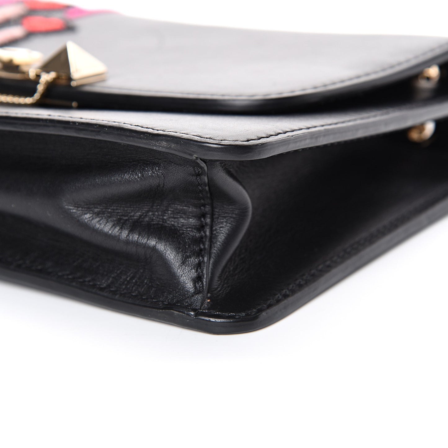 Calfskin Lipstick Small Rockstud Demilune Shoulder Bag Black