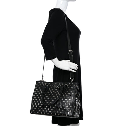 Prada City Calf Grommet Large Double Zip Tote Black 2 of 12