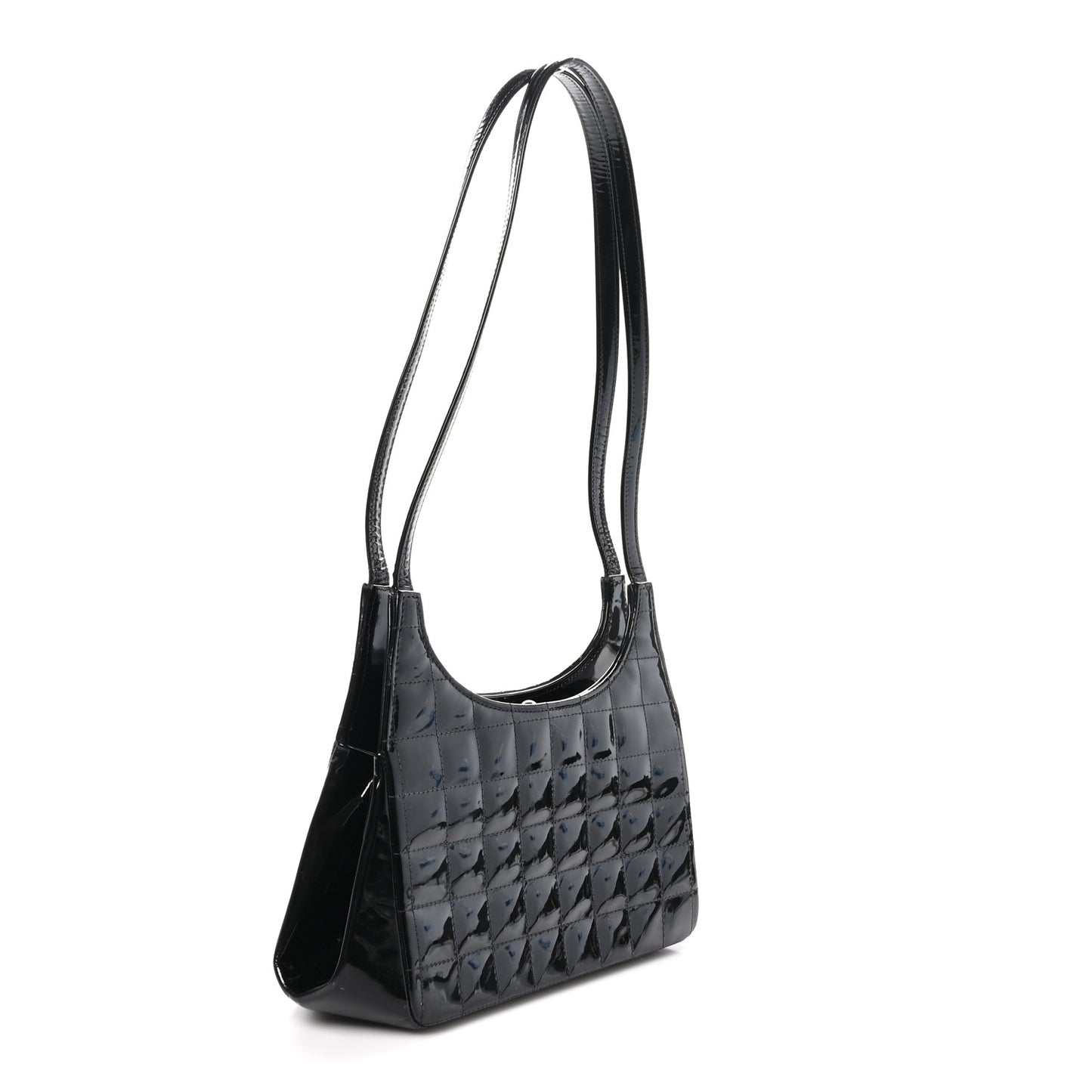 Patent Chocolate Bar Quilted CC Shoulder Bag Black