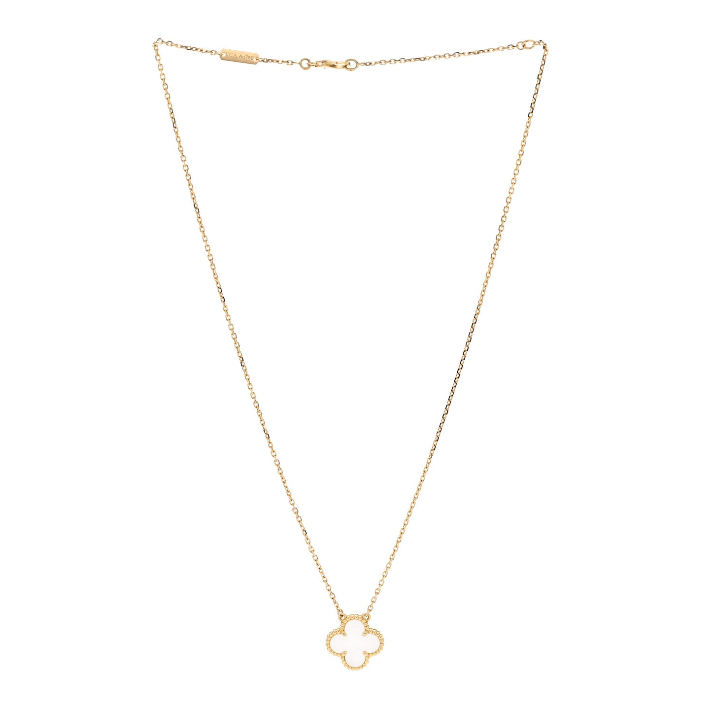 18K Yellow Gold Mother of Pearl Vintage Alhambra Pendant Necklace