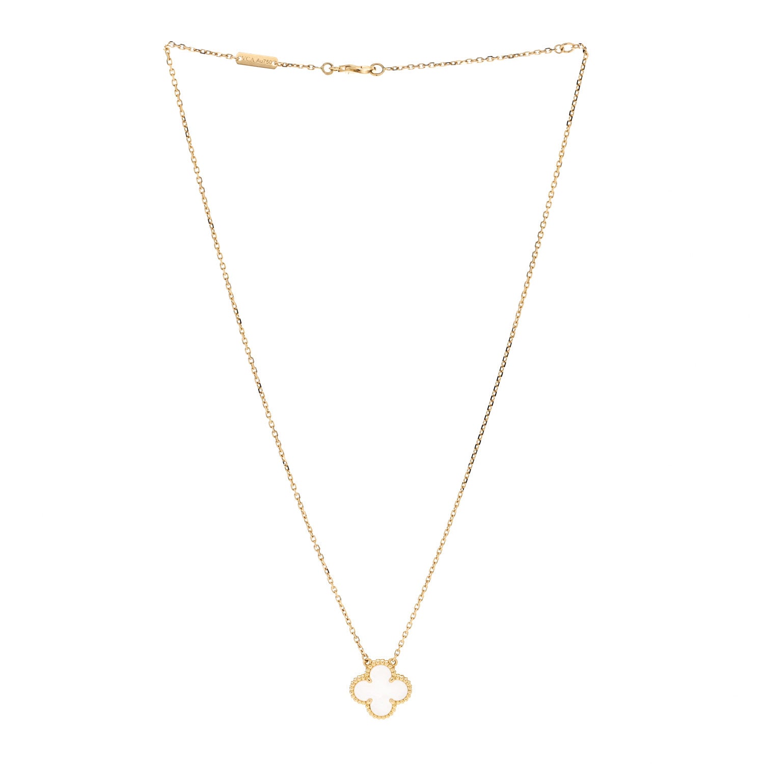 Van Cleef & Arpels 18K Yellow Gold Mother of Pearl Vintage Alhambra Pendant Necklace 3 of 8