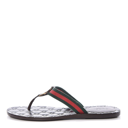 Gucci Nylon Calfskin Web GG Monogram Womens Thong Sandals 37 Green Red Cocoa 1 of 10